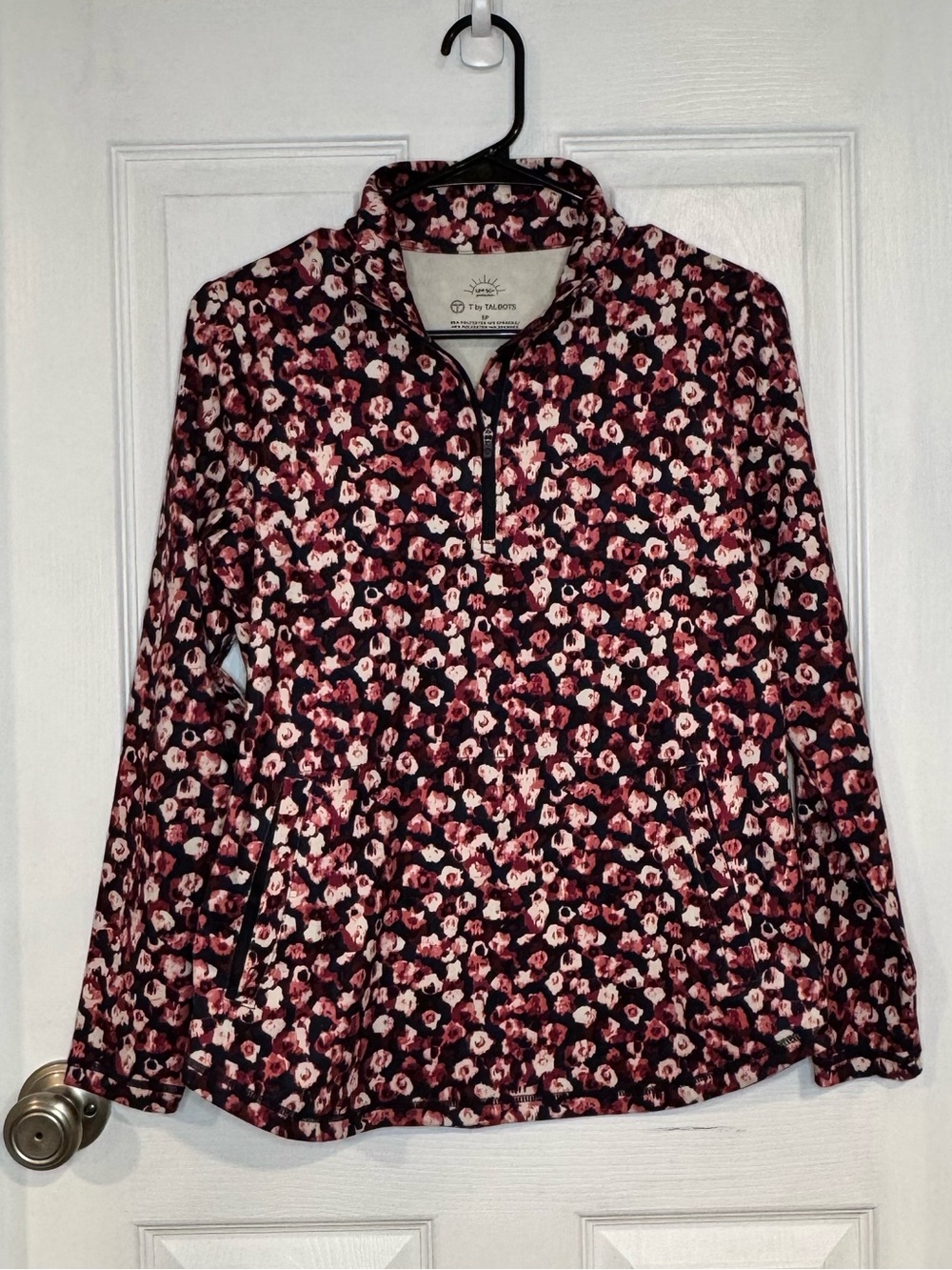 T by Talbots Navy and Pink Floral Quarter-Zip Pullover- SP
